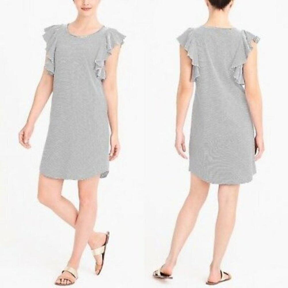 J.Crew striped ruffle shoulders mini dress sz S